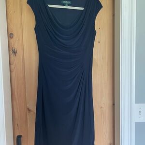 Ralph Lauren Blue Ruched Cowl Neck Sheath Dress